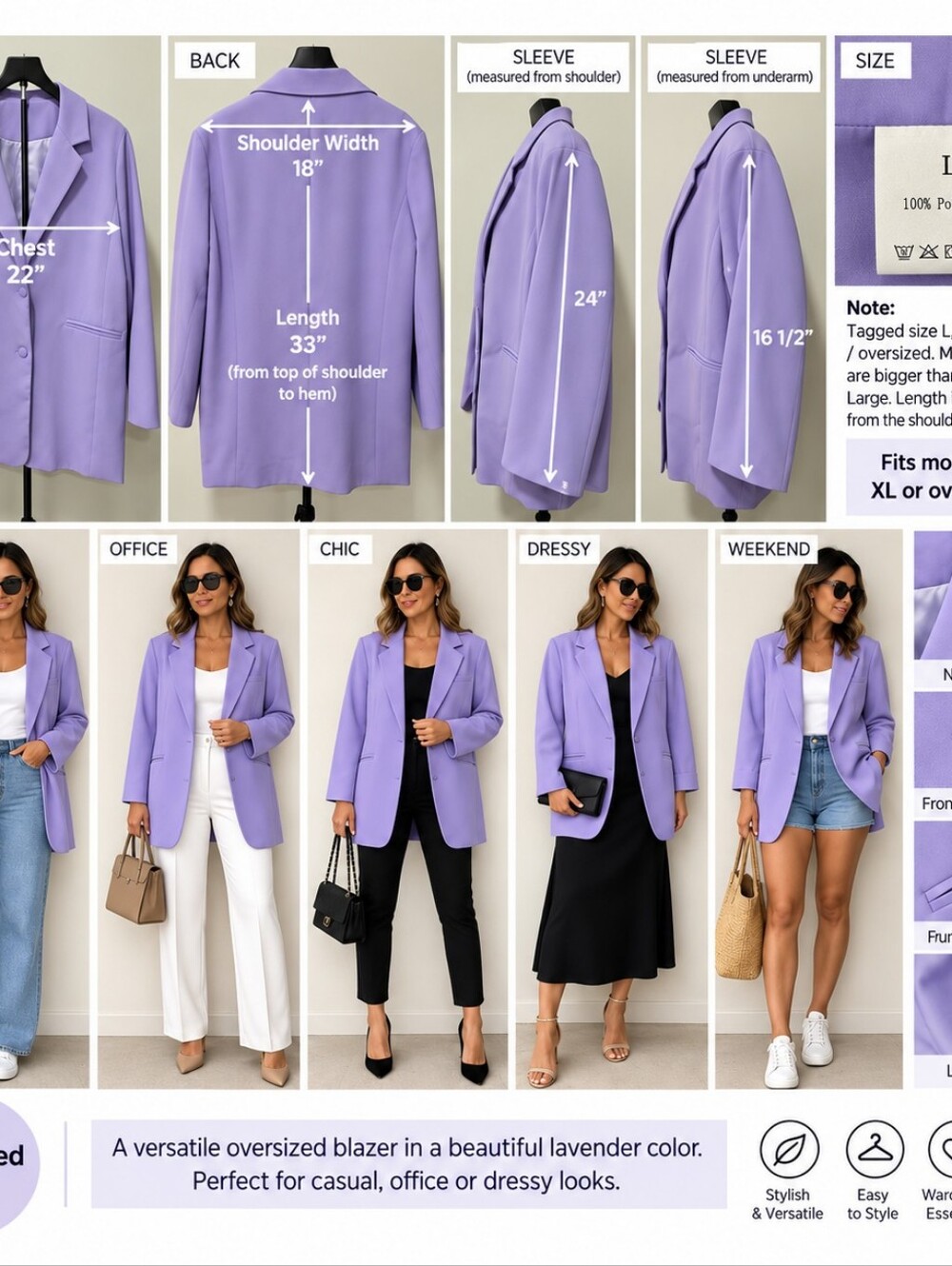 Lavender Oversized Blazer Jacket Size L Runs Large Fits Like XL